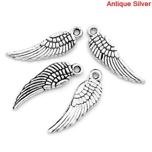 50 pcs. SMALL Tibetan Antique Silver Tone Wings Charms - 17x5mm