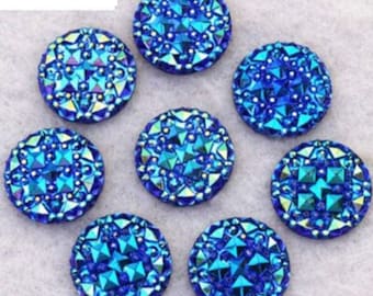 10 pcs Druzy Resin Embellishment Cabochons Blue Multicolor AB - 20mm - Shimmer Style