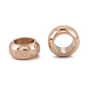 10 pcs 201 Stainless Steel Frosted Spacer Beads- 8mm x 4mm - Hole: 5mm - IP Rose Gold - Tarnish Resistant! Fits Paracord and European Cords!