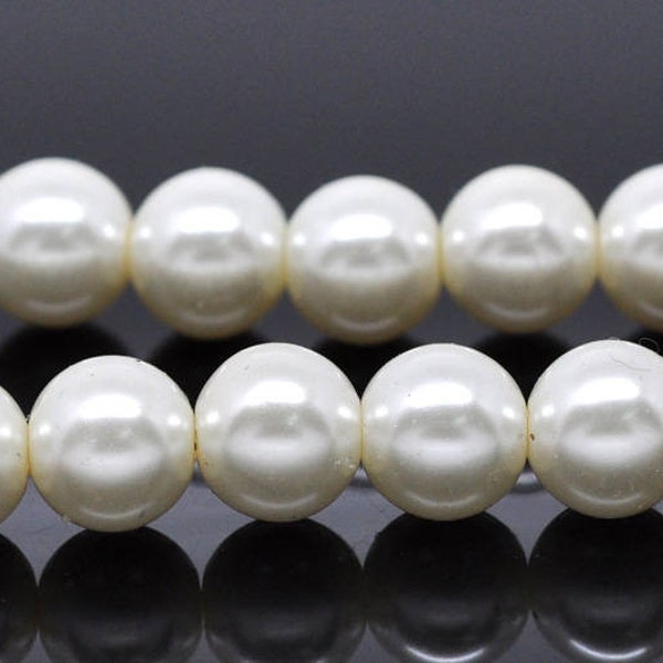 12mm Ivory Glass Pearl Imitation Round Beads - 16 1/4 inch strand (Approx. 36 Beads)