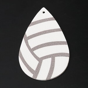 10 pcs. White Volleyball Ball Faux Leather Dangle Charms Pendants - Teardrop - Sports - 57mm (2.25") - Double-Sided