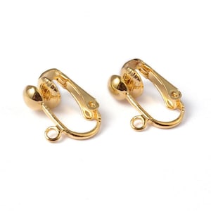 10 pcs. Golden Earring Clips Settings Lever Back with Loop - 15mm x 13.5mm - Great for Non-pierced Unpierced Ears
