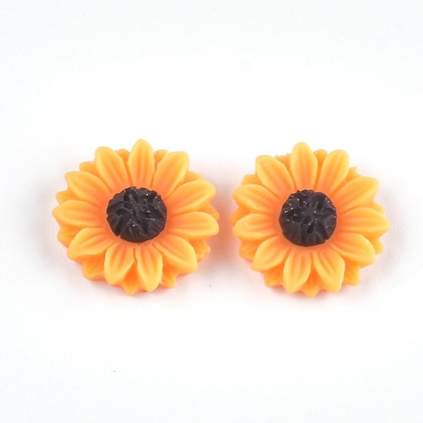 10 pcs Sunflower Embellishment Cabochons Flowers - 15mm - Orange