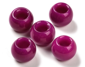 10 pcs Pink Smooth Gemstone Natural Stone Round Spacer Beads - Jade - 12mm - Large Hole: 5.5mm - Fits European Cords and Paracord!