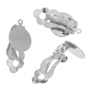 10 pcs. Silver Tone Hinged Earring Posts Studs Clips Settings Cabochons Posts  - 12mm Glue Pad Setting