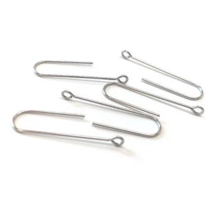 100 pcs 304 Stainless Steel Earring Hooks - 31mm x 9mm - Hole: 1.7mm - Long Ear Wire Stick Bar - Silver - Perpendicular Loop