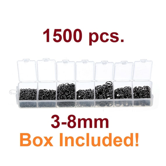 7 Assorted Sizes In Plastic Storage Box Jump Rings Silver Tone 1500PCs Mix