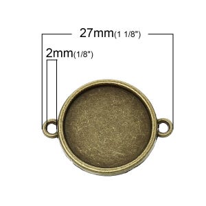 50 pcs. Antique Bronze Circle Round Bezel Cabochon Cameo Connector Tags Trays - 27mm x 21mm - 18mm Glue Pad