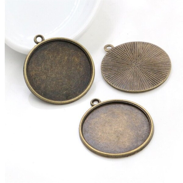 10 pcs. Antique Bronze Pendant Trays Circle Posts Settings Bezels Cabochons - 25mm Glue Pad Setting (1 inch)