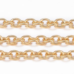 1M (3.28 Ft) - 304 Stainless Steel Gold Plated Cable Soldered Chain - 2.5mm x 2mm Links -  0.5mm Thick - Hypoallergenic!