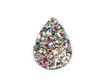 10 pezzi. Pendenti con ciondoli pendenti in ecopelle glitter multicolore arcobaleno - Goccia - 57 mm (2,25") - Ottimi per orecchini leggeri! - Doppia faccia