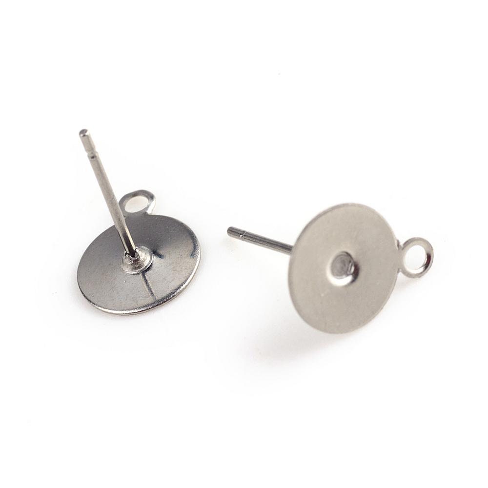 50x 304 Stainless Steel Flat Earring Posts Dangle Loop Ring Stud Findings  12x8mm