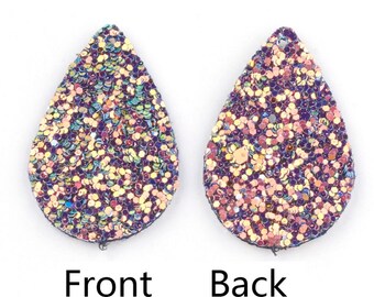 10 ciondoli a forma di goccia in similpelle glitterata multicolore viola scuro - 39 mm (1,5") - Ideali per orecchini e pendenti! Doppia faccia