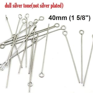 200 pcs. 304 Stainless Steel Eye Head Pins - 40mm (1 5/8") - 21 Gauge (0.7mm Thick) - Hole Size: 1.8mm - Hypoallergenic! Tarnish Resistant!