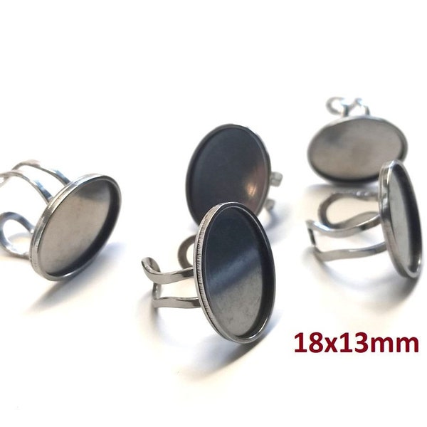 1 pc. 316 Stainless Steel Cabochon Setting Bezel RING bases - Ring Size 8 US - Glue Pad 18mm x 13mm - Oval - Tarnish Resistant!