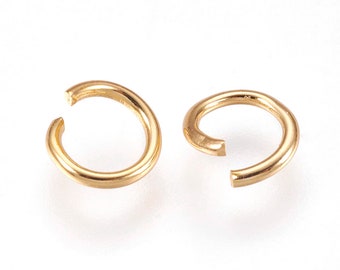 50 pcs 304 Stainless Steel Open Jump Rings 5mm - 21 Gauge (0.7mm Thick) - Golden - High Quality!