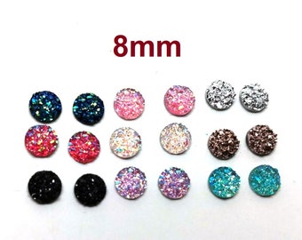 10 pcs Assortment of Druzy Resin Embellishment Cabochons - 8mm - Dome - Variety - Mix of Colors!