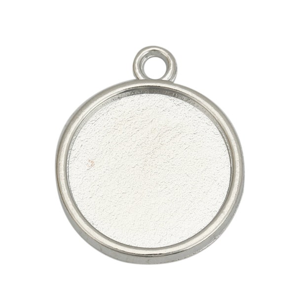 10 pcs. Silver Tone Circle Round Bezel Cabochon Pendant Tags Trays - 20mm Glue Pad - Made of Alloy - Nice Quality!
