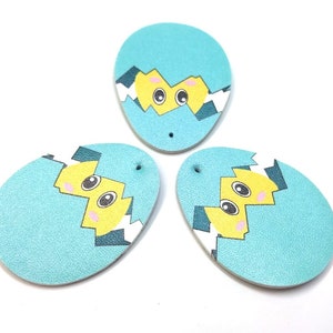 6 pcs. Teal Faux Leather Dangle Charms Pendants - Egg Teardrop - Easter - 51mm (2&quot;) - Double-Sided - Bunny