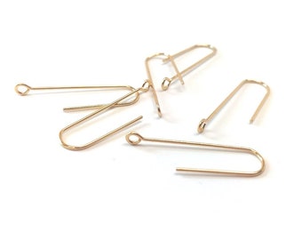 50 pcs 304 Stainless Steel Earring Hooks - 31mm x 9mm - Hole: 1.7mm - Long Ear Wire Stick Bar - Gold - Perpendicular Loop