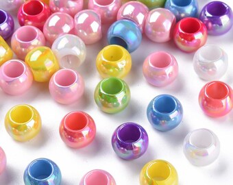 100 pcs. Assortment of Acrylic AB Plated Ball Round Beads - 10mm - Large Hole: 5.4mm - Luster Colors - Fits Paracord and European Cords!