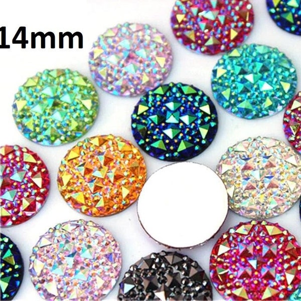 10 pcs Druzy Resin Embellishment Cabochons Assortment Multicolor AB - 14mm - Shimmer Style