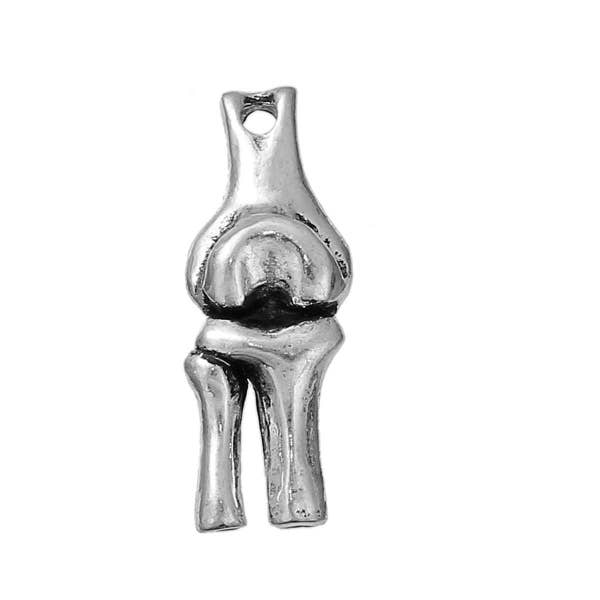5pcs. Antique Silver Anatomical Human Knee Medical Charms Pendants - 26mm X 10mm (1 inch) - 3D - Double Sided