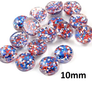 10 cabujones de resina con diseño de drusa, 10 mm, estilo brillante, azul, rojo y plateado, multicolor