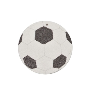 10 pcs. Black and White Soccer Ball Faux Leather Dangle Charms Pendants - Circle - Sports - 45mm (1.775&quot;) - Double-Sided