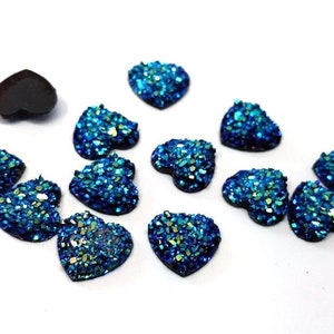 10 pcs Druzy Resin Embellishment Cabochons Multicolor Blue - 12mm - Heart