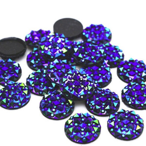 10 pcs Druzy Resin Embellishment Cabochons Blue Multicolor - 12mm (1/2 in) - Shimmer Style