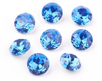 10 stuks glazen geslepen cabochons met facetgeslepen strass - vergulde puntige achterkant - klasse A - 8 mm - blauw