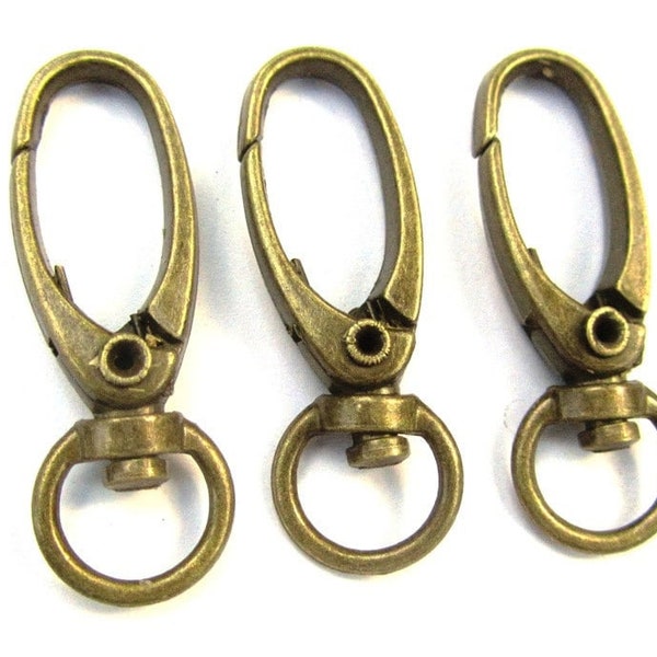 LARGE - 30 pcs. Antique Bronze Lobster Swivel Clasps for Key Ring - 44mm x 14mm - Claw Clasps