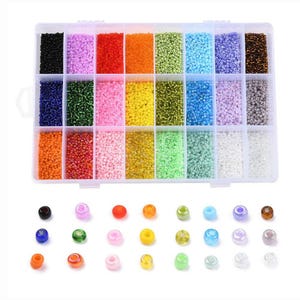 24色 - 12/0 ガラスシードビーズ - 直径2mm - 穴のサイズ：1mm - アソート