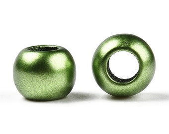 100 Stück grüne matte glatte Acryl-Kugel-Abstandsperlen – 10 mm – großes Loch: 4,7 mm – passend für europäische Kordeln und Paracord!