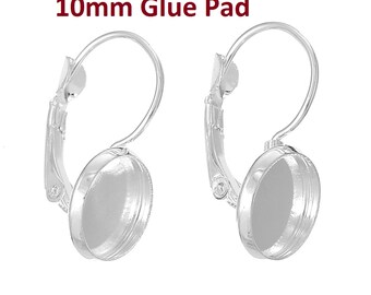 20 pcs. Silver Plated Earring Clips Settings Lever Back Bezels Cabochons - 10mm Glue Pad Setting