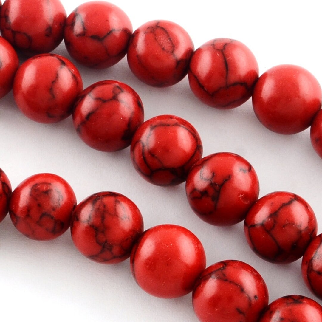 35 Beads 12mm Red Turquoise Imitation Dyed Round Beads 15.7 Inch Strand ...