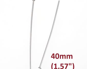 100 pcs. 304 Stainless Steel Flat Head Pins - 40mm (1.57") - 21 Gauge (0.7mm Thick) - Tarnish Resistant!