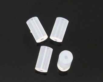 100 pcs (50 Pairs) Clear Rubber Earring Back Stoppers - 4mm x 2mm - Tube Shape - Hole Size: 0.6mm