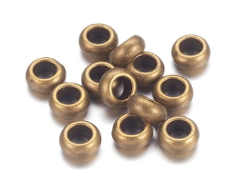 50 Stück antike Bronze Metall glatt Ball Spacer Perlen - 10mm x 6mm - Großes Loch: 5mm - Passt für europäische Schnüre und Paracord!