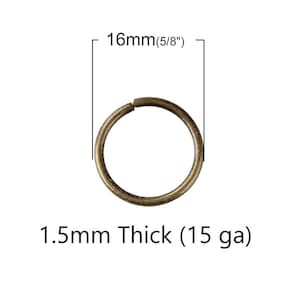 May include: A gold-toned metal jump ring with a 5/8 inch (16 mm) diameter and 1.5 mm thickness (15 gauge).