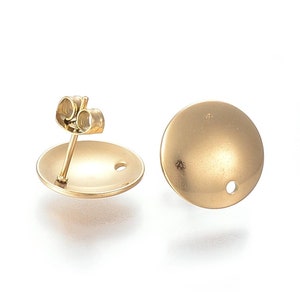 10 pcs. 304 Stainless Steel Half Round Earring Ball Posts with Hole - IP Gold Plated - 13mm x 2mm - Hole: 1.5mm - with Stoppers!