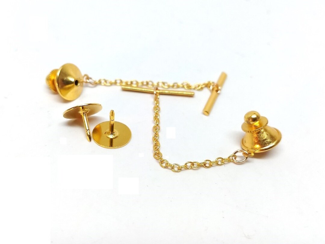 1 Set Gold Tone Tie Tack spring Loaded Clutch and Chain - Etsy
