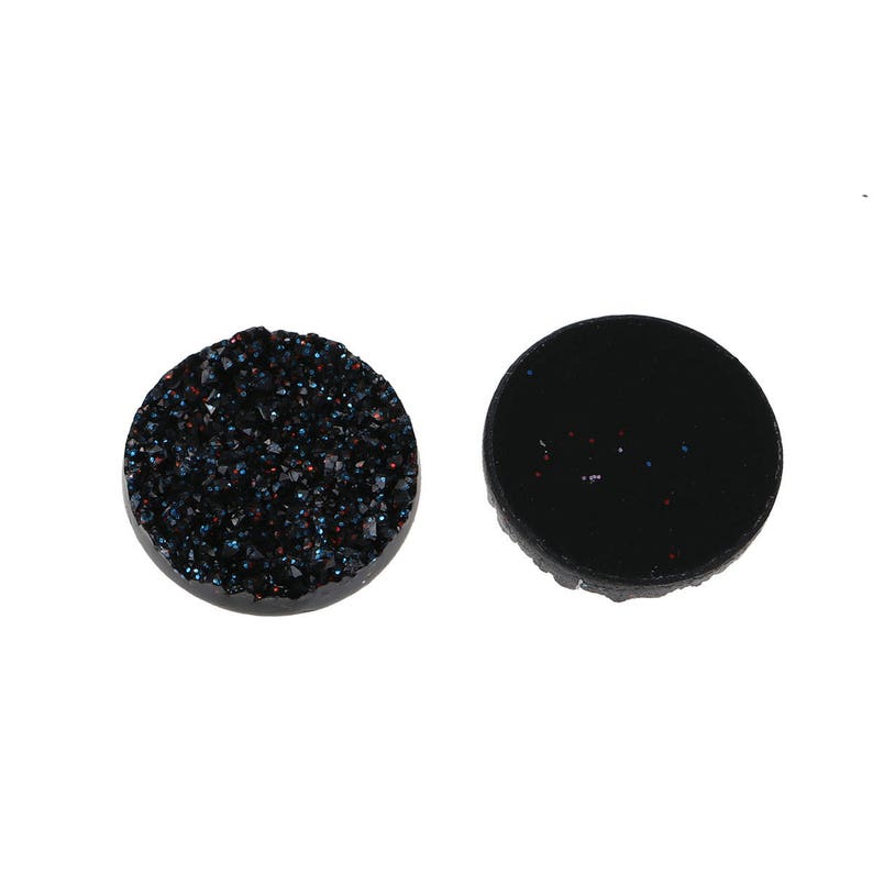 Circle Round 10 pcs Druzy Resin Embellishment Cabochons Sparkly Black 18mm