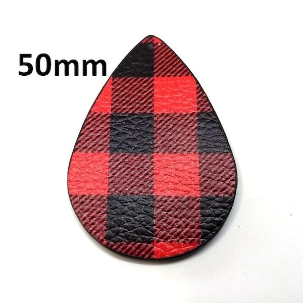 RED & BLACK BUFFALO PLAID Teardrop Earrings Faux Leather Fabric Christmas - Foto 9