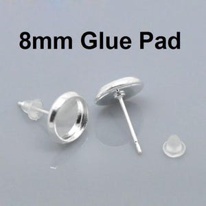 50 pcs. Silver Plated Earring Posts Studs Settings Bezels Cabochons Tacks- 8mm Glue Pad Setting image 1