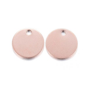10 pcs. 304 Stainless Steel Rose Gold Plated Round Circle Stamping Tags - 12mm - Hole Size: 2mm