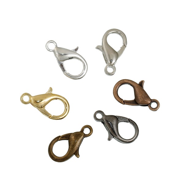 60 pcs. Assortment of Lobster Parrot Claw Clasps - 14mm X 7mm - 6 Colors: Silver Plated, Gold Plated, Silver Tone, Bronze, Copper, Gunmetal!