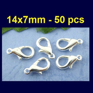 50 pcs. Silver Plated Lobster Clasps 14mm X 7mm Claw Clasps image 1