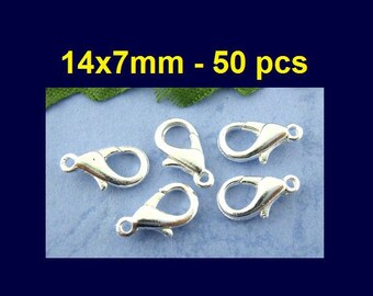 50 pcs. Silver Plated Lobster Clasps - 14mm X 7mm - Claw Clasps